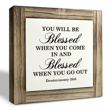 Imagem de XJCUG Placa Cristã, Decoração De Mesa Com Placas Madeira, Citações Motivacionais Positivas Inspiradas, Arte Mesa, Casa Fazenda, Presentes Despedida, Você Será Abençoado - Deuteronômio 28:6