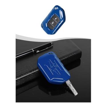 Imagem de Hoolcar Capa de porta-chaves com proteção inteligente de controle remoto compatível com Jeep Wrangler JL JLU e Gladiator JT 2018-2025, azul
