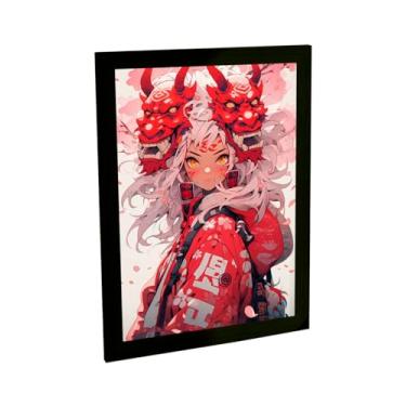 Imagem de Quadro Decorativo Anime Garota Ilustração 2 Mascaras Decoração Poster Quarto Sala