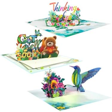 Imagem de Magic Ants Conjunto de cartões comemorativos pop-up 3D para mulheres – Thinking of You, Get Well Soon & Beija-flor floral – Cartões sortidos artesanais com envelopes para simpatia, recuperação
