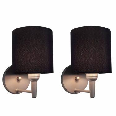 Imagem de Kit/2 Arandela Cilíndrica Md-2009 Base Cinza Cúpula em Tecido 14x15cm Preto - Bivolt