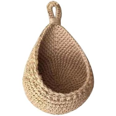 Imagem de Cesta de frutas para pendurar, cesta de parede oho 14 x 20 x 10 cm, parede em forma de gota, organizador de armazenamento de tecido de corda de algodão