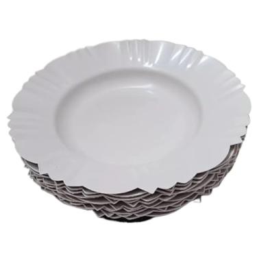 Imagem de Conjunto de 50 pratos fundos com borda Pratos de jantar brancos Pratos de plástico para festas (10,BRANCO)