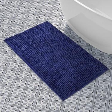 Imagem de Laura Ashley Tapete de banho de chenille de manteiga, tapete de banheiro felpudo absorvente, tapete de pelúcia antiderrapante para banheira e pia - (68 cm x 114 cm) azul-marinho