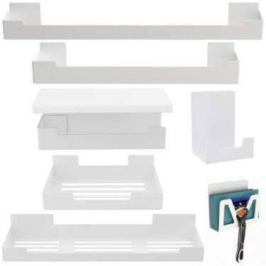 Imagem de Kit de Acessórios Para Banheiro Com Adesivo 7 Pcs Branco U.ELG - Unida