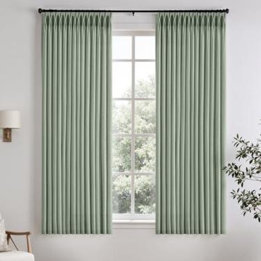 Imagem de Cortinas transparentes plissadas de linho verde sálvia 153 cm de comprimento, cortinas plissadas em formato de memória, sala de estar, quarto, cortina de privacidade semitransparente, grossa