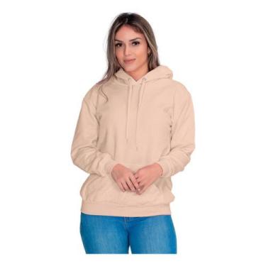 Imagem de Moletom Liso Flanelado Feminino Blusa De Frio Canguru - Core Base, Beg
