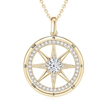 Imagem de DYUNQ Colar de bússola, prata esterlina 925 5A, zircônia cúbica, presente de formatura para ela, presente de aniversário de casamento banhado a ouro 18K, Dia dos Namorados, Dia das Mães, Natal