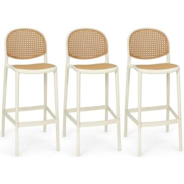 Imagem de Kit 3 Banqueta Alta com Encosto Roma em Polipropileno Cozinha/bancada - Nude