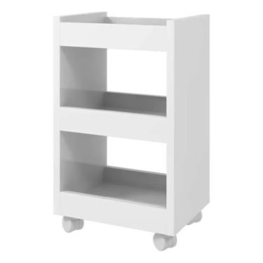 Imagem de Armário Carrinho Auxiliar com Rodinhas, MDF Branco, 75x40x30 cm, 2 Nichos, Organizador Multiuso