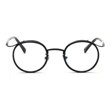 Imagem de Óculos redondos retrô anti-luz azul femininos, armação exclusiva da moda masculina (preto brilhante)