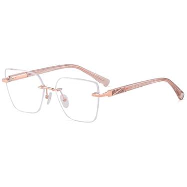 Imagem de Óculos femininos sem aro, lentes quadradas, transparentes, armação de óculos de gato, armação feminina, Ouro rosa e marrom