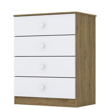 Imagem de Cômoda Infantil Labirinto 4 Gavetas - Móveis Henn Rústico/Branco