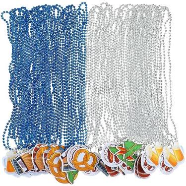 Imagem de Sasylvia Colares de contas Oktoberfest, 30 peças, impressão dupla face, colares de contas azuis brancas com pingente de feltro em 6 estilos clássicos, acessórios da Oktoberfest para lembrancinhas de festa do festival de cerveja da Baviera Alemã, Zinco, Alexandrita