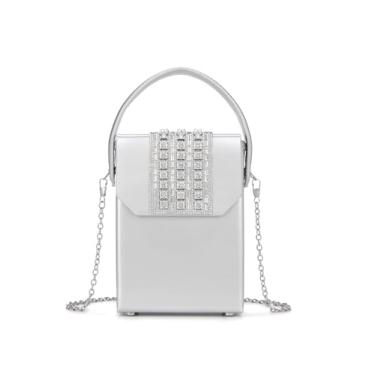 Imagem de Sweetovo Bolsa clutch de cristal para noite, bolsa de mão prateada com decoração de strass, alça de corrente destacável,, B - prata