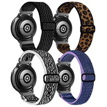 Imagem de Pacote com 4 pulseiras de nylon elástico de 20 mm compatíveis com Samsung Galaxy Watch 3 de 41 mm/Galaxy Watch de 42 mm/Active 40 mm/Active 2 40/44 mm/Gear S2 Classic, pulseira elástica macia