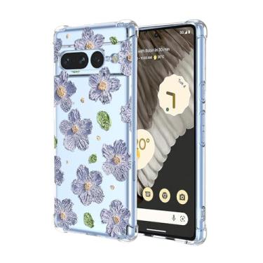 Imagem de EUAGVQY Capa para Pixel 7 Pro Google 7 Pro, estampa floral violeta, transparente, à prova de choque, capa protetora de silicone macio TPU para Google Pixel 7 Pro, flor violeta