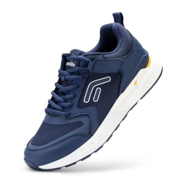 Imagem de FitVille Tênis de caminhada masculino de largura larga para diabéticos, sem fecho, tênis de corrida com alça de velcro para pés chatos, fascite plantar - Rebound Core V7, Azul celeste/branco, 11.5