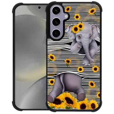Imagem de FKBRCL4U Capa para Samsung Galaxy S24 S25, lindo elefante, girassol, linha branca, estampa gráfica, design gráfico menina menino, silicone macio, acrílico, proteção contra choque para Samsung Galaxy
