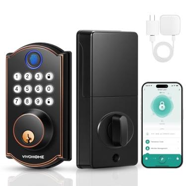 Imagem de VIVOHOME Fechadura de porta de entrada sem chave com impressão digital inteligente, Wi-Fi embutido, retrô