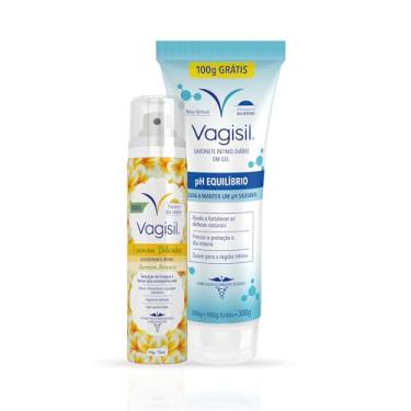 Imagem de Sabonete Líquido Íntimo Feminino Vagisil Ph Equilíbrio 300g e Desodorante Íntimo Aerossol Jasmim Branco 75m