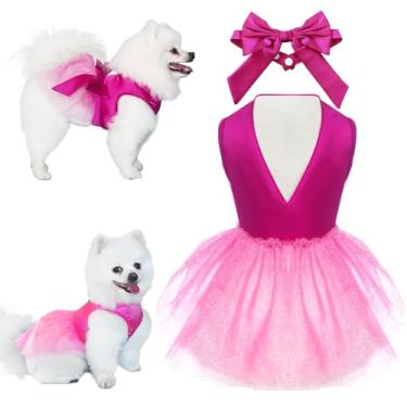 Imagem de Topkins Vestido de verão para meninas, vestido de tule de seda para cães, lindos vestidos de princesa com laço, roupa de festa de aniversário para animais de estimação, tutu para cães pequenos, roupas