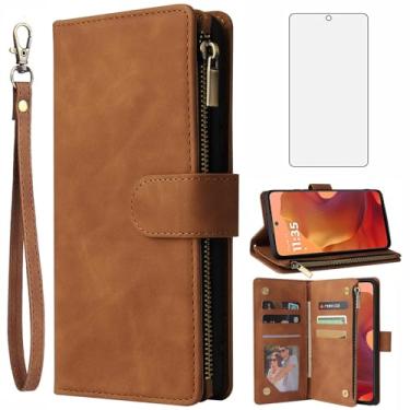 Imagem de Asuwish Compatível com Motorola Moto G15 capa carteira protetora de tela de vidro temperado e capa flip de couro suporte para cartão acessórios de celular capas protetoras para celular MotoG15 G 15