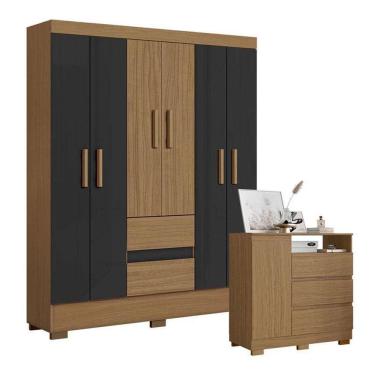 Imagem de Cômoda 2014143 Atacama E Guarda Roupa Casal Coimbra 2005138 Atacama Grafite - Aramóveis