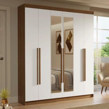 Imagem de Guarda-Roupa Casal 6 Portas Batentes com Espelho Rustic/Branco/Rustic Saturno Madesa