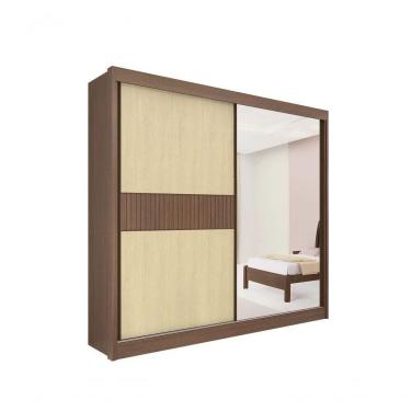 Imagem de Guarda Roupa Titanium Ripado 2 Portas 6 Gavetas Com Espelho D` Doro Castanho/linho/ripado