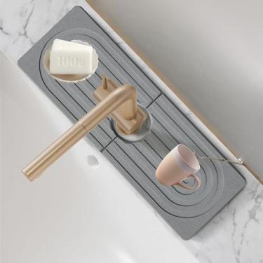 Imagem de Velony Vacay Tapete de torneira de pia protetor contra respingos, tapete de torneira de pedra de secagem rápida para pia de cozinha bandeja de pia de pedra de diatomita absorvente de água [cinza claro