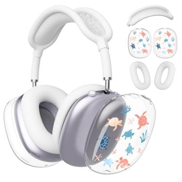 Imagem de BlHMCASE Capa de fone de ouvido para AirPods Max, capa de fone de ouvido transparente de tartaruga kawaii, capa de silicone branca para fones de ouvido para Apple AirPods Max