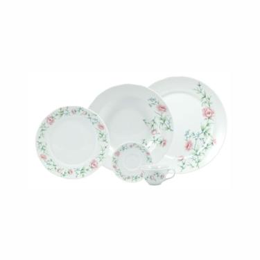 Imagem de Serviço de Jantar e Café 20 Peças em Porcelana, Modelo Izabel, com Saliência nas Extremidades, Decoração Tereza, Porcelana Schmidt