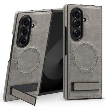 Imagem de Lunivop Capa de couro para Samsung Galaxy Z Fold 7 [compatível com carregamento sem fio Magsafe] Suporte magnético Funda para Z Fold 7 2025 Rugged Best Phone Cases Cinza