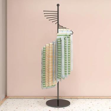 Imagem de Expositor De Lenços Comerciais, Suporte De Lenço Giratório De Metal Para Piso, Organizador De Hijab De Cabide De Xale De Cinto Com Prateleiras Que Economizam Espaço Para Loja De Roup, Black