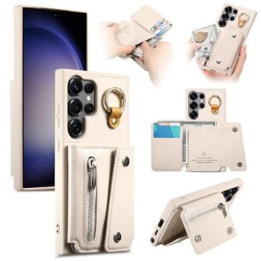 Imagem de Asuwish Capa de celular para Samsung Galaxy S24 Ultra 5G carteira celular com suporte com zíper e compartimento para cartão de crédito S24Ultra 24S S 24 24Ultra mulheres homens meninas branca