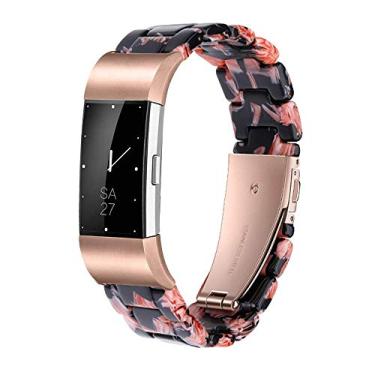 Imagem de Pulseira Ayeger Compatível com relógio inteligente Fitbit Charge 2, pulseira de resina masculina de reposição pulseira de aço inoxidável com fivela de ouro rosa, Pink/Black