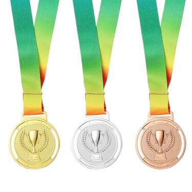 Imagem de PATIKIL Medalhas de prêmio de metal de 6,6 cm, 3 medalhas de vencedor com fita de pescoço para participação de adultos, dourado/prata/marrom (estilo troféu)