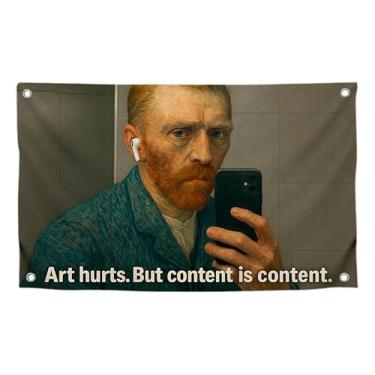 Imagem de Bandeira de meme engraçada de 9 x 1,8 m com citação "Art Hurts. But Content Is Content." com quatro ilhós de latão - Banners hilários de poliéster para decoração de parede de quarto - Bandeiras de