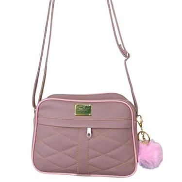 Imagem de Bolsa Feminina Alça Transversal Pequena Moda Blogueira C/Chaveiro Pompom (Rosé)