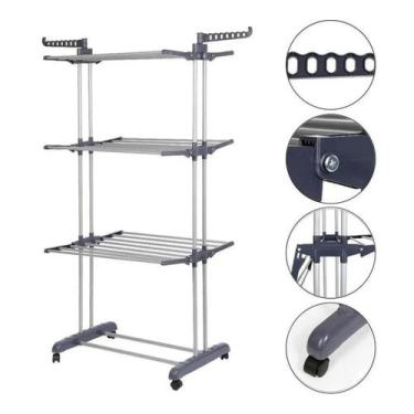 Imagem de Varal de Chão 3 Andares em Metal 170x126x64cm - Cinza - Futuro Casa