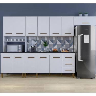 Imagem de Cozinha Completa Atenas 12 Portas 3 Gavetas Kaiki Móveis - Branco