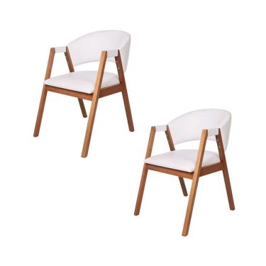 Imagem de Kit 2 Cadeiras Madeira de Eucalipto Estofada Courino Hibisco Branco/Amêndoa