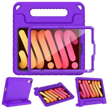 Imagem de AVAWO Capa infantil para iPad Mini 6 (2021, 8,3 polegadas) com protetor de tela integrado, capa com alça leve à prova de choque para modelo (A2567/A2568/A2569), roxa