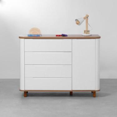 Imagem de Cômoda Curva Nina 4 Gavetas e 1 Porta - Branco e Cinamomo - Abra Cadab