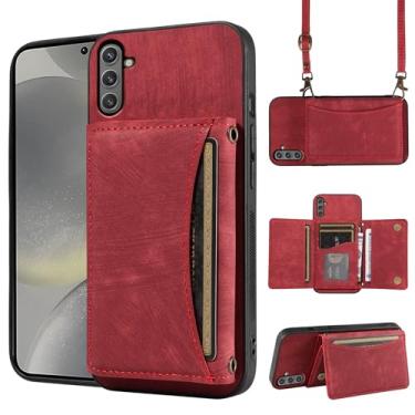 Imagem de Dswteny Capa de telefone para Samsung Galaxy A56 5G capa carteira com alça de ombro transversal, suporte de cartão de crédito de couro PU bolso fino suporte celular bolsa flip para celular A 56 56A