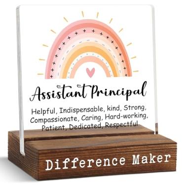 Imagem de Placa de acrílico para decoração de mesa Assistant Principal com base de madeira, CSC639