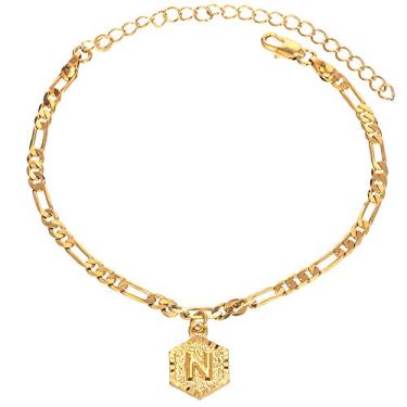 Imagem de Pulseiras de tornozelo com inicial para mulheres e homens, pulseira de tornozeleira de elos cubanos fígaro de ouro 18 K para mulheres e adolescentes, tornozeleira de ouro personalizada com iniciais, 8