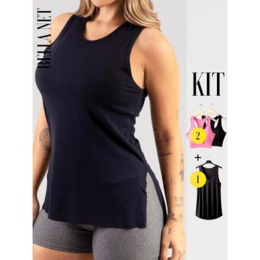 Imagem de KIT Regata Feminina Que Cobre o Bumbum + 2 Tops Academia Fitness Nadad