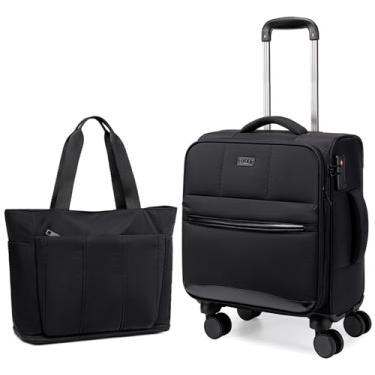 Imagem de BTOOP Malas de mão de 40,6 cm com sacola, conjuntos de bagagens aprovadas por companhias aéreas, malas acolchoadas com rodinhas giratórias, bagagem de viagem leve e macia, Cinza, Small, Acolchoado